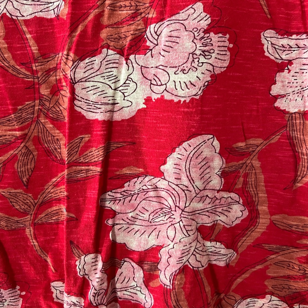 Luck Brand Red Floral Button-Front Top With 3/4 Length Sleeves - Picture 3 of 4